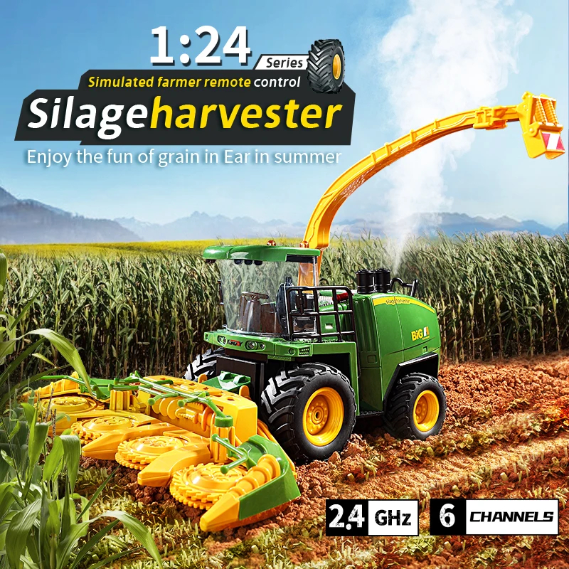 NM60785 Farm Vehicle Farmer 2.4G Remote Control Electric Four Wheel Farmer Vehicle Harvester Childrens RC Car Toys, Green