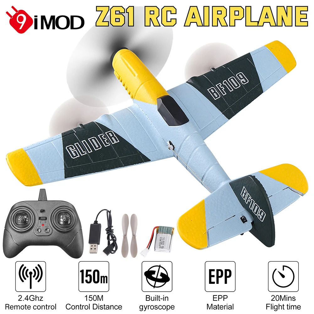 NM60788 Z61 RC Airplane RC Plane 2-3 Channel Fixed Wing Plane Model Electric 2.4G RC Airplane EPP Foam Child Toys Birthday Gifts, Black & Gray