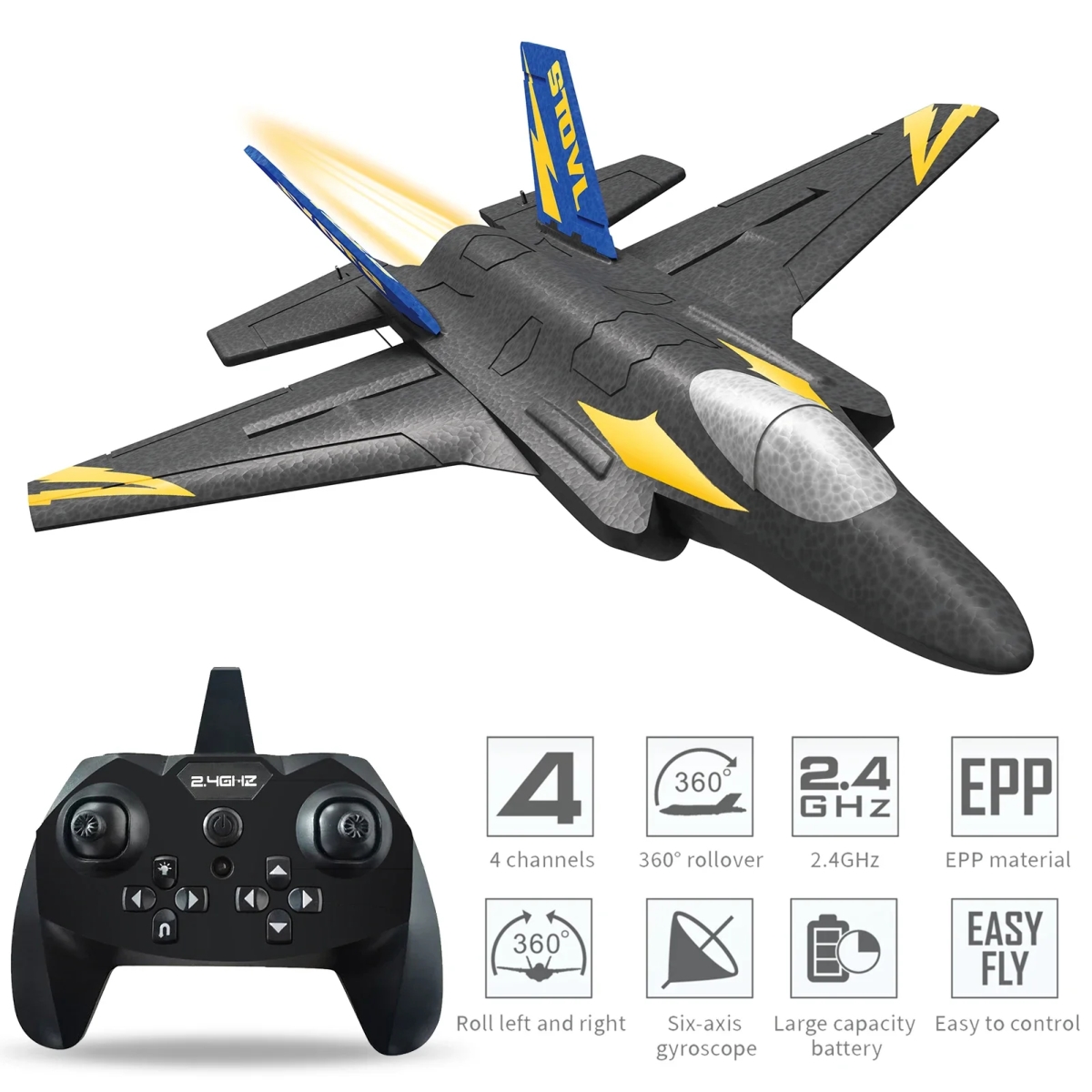 NM60789 Glider RC Plane 2.4G 4 Channel 6-Axis Gyro Airplane Remote Control Aircraft Electric Drone Helicopter Toys for Kids Adults, Black