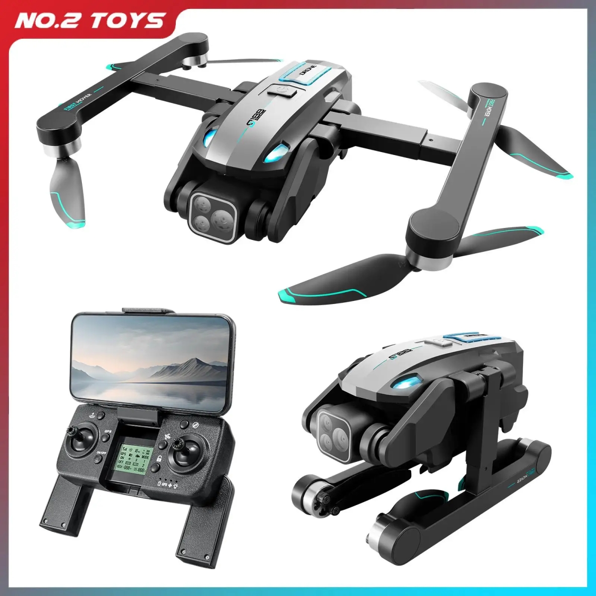 S188 Brushless Remote Control Dual Camera Drone Quadcopter 5G Wi-Fi GPS Optical Flow RC Drones Helicopter Obstacle Avoidance, Black & Silver