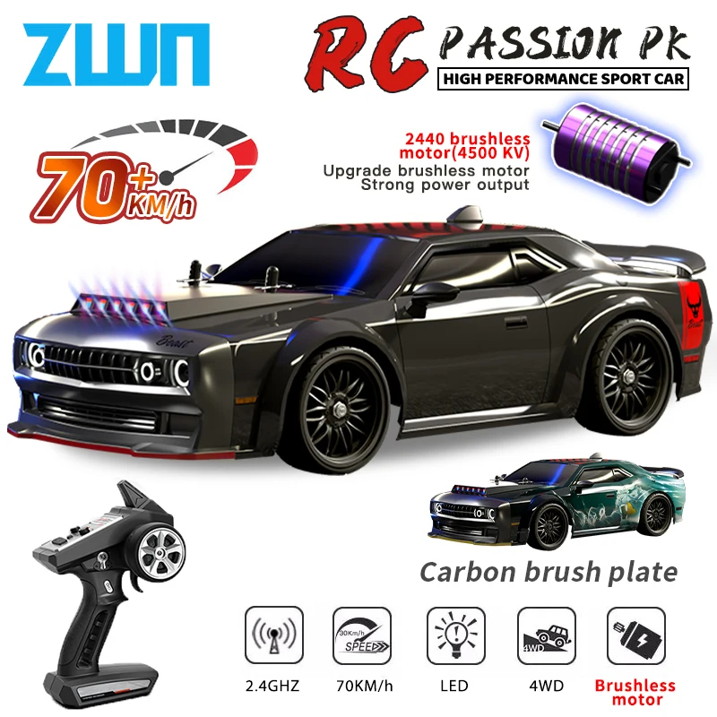 NM61243 1-16 70KM Per Hour Brushless RC Drift Car with LED Lights 4WD Electric High Speed Racing Remote Control Monster Truck for Kids Gift