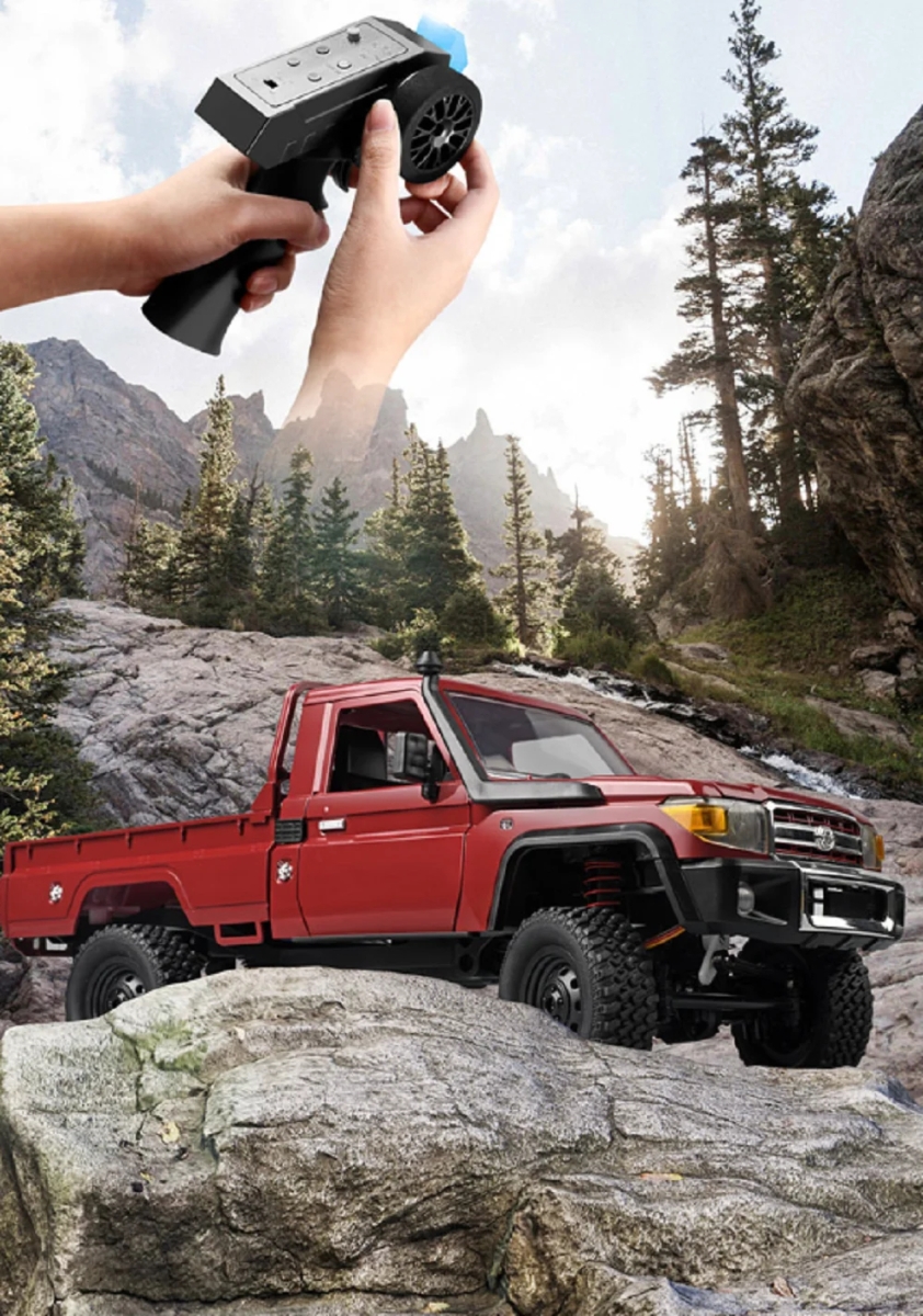 NM60886 MN82 RC Car 1-12 Full Scale Pick Up Truck 2.4G 4WD Off-Road Crawler Car Controllable Headlights Remote Control Toys, Yellow & Red