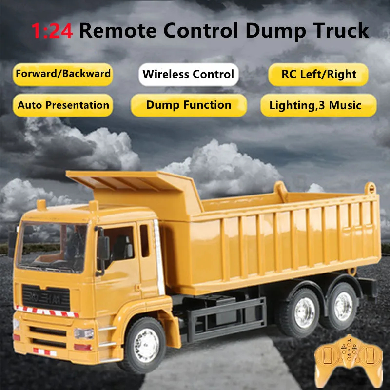 NM60919 Dump Electric Remote Control Engineering Truck 8 Channel 25Mins Light & Music Rubber Material Auto Demo Smart RC Truck Model