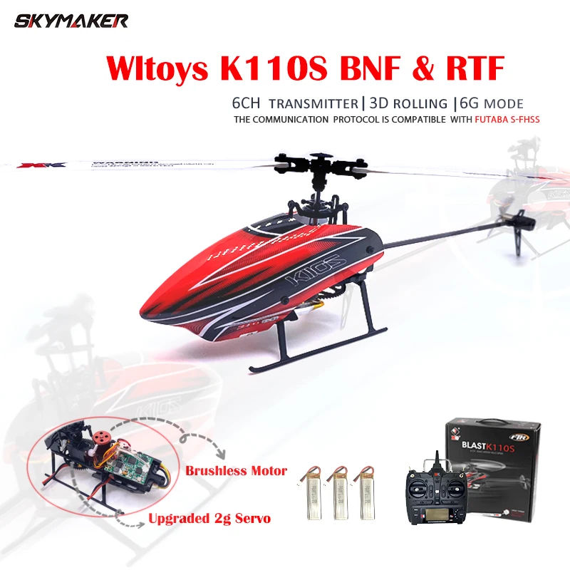 NM61369 XK K110s RC Helicopter BNF 2.4G 6 Channel 3D 6G System Brushless Motor RC Quadcopter Remote Control Drone Toys for Kids Gifts, Red