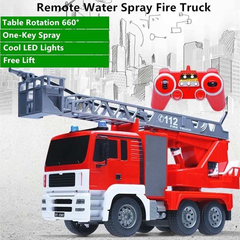 NM61823 Simulation Water Jet Fire RC Truck Ladder Telescopic Workbench Rotating Water Spray Engineering Vehicle Toy Boy Kid Gift -  UNO1RC