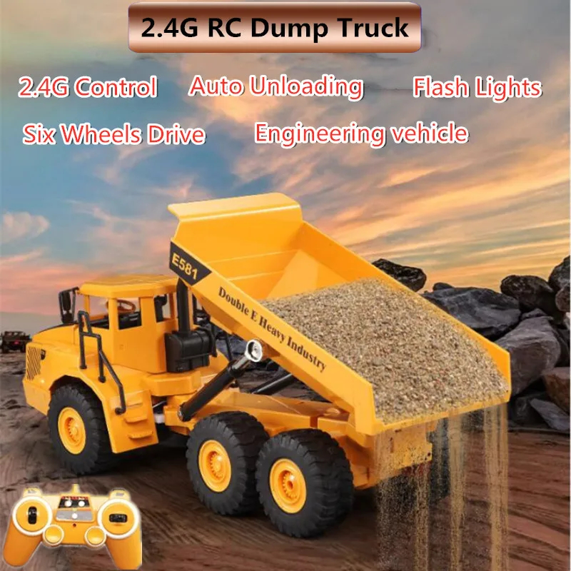 NM61825 Simulation RC Dump Truck 2.4G 6WD Remote Control Engineering Vehicle with Six Wheels Flash Light Can Up Down Auto Unloading