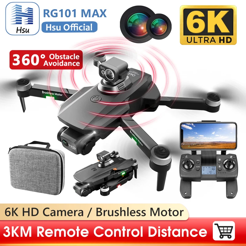 NM62176 Max Drone 4K Professional 5G Wi-Fi GPS 6K HD Camera Drone Brushless 360 Obstacle Avoidance RC Distance FPV Quadcopter - Black