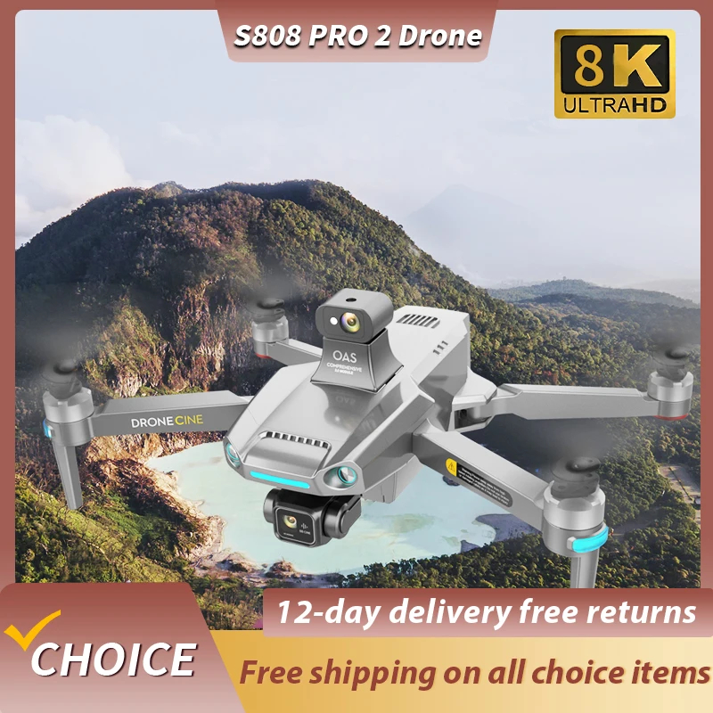 NM62438 S808 PRO 2 Drone 3-Axis Anti-Shake Gimbal Obstacle Avoidance 5G GPS Professional 8K Dual Camera Wi-Fi FPV RC Brushless 3500M Toys
