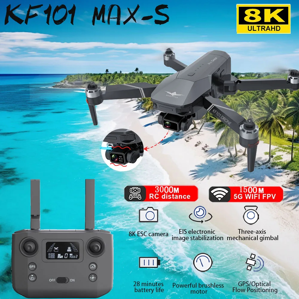 NM62336 KF101 & KF108 8K Dual Camera Professional Drone FPV Obstacle Avoidance Helicopter GPS RC Aerial Photography Aerial Vehicle - Dark Gray