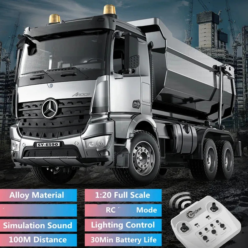 NM62369 Large Simulation Scratch RC Dump Truck Remote Control Alloy Material 16 Channel 30 kg Load Open Door Remote Control Truck
