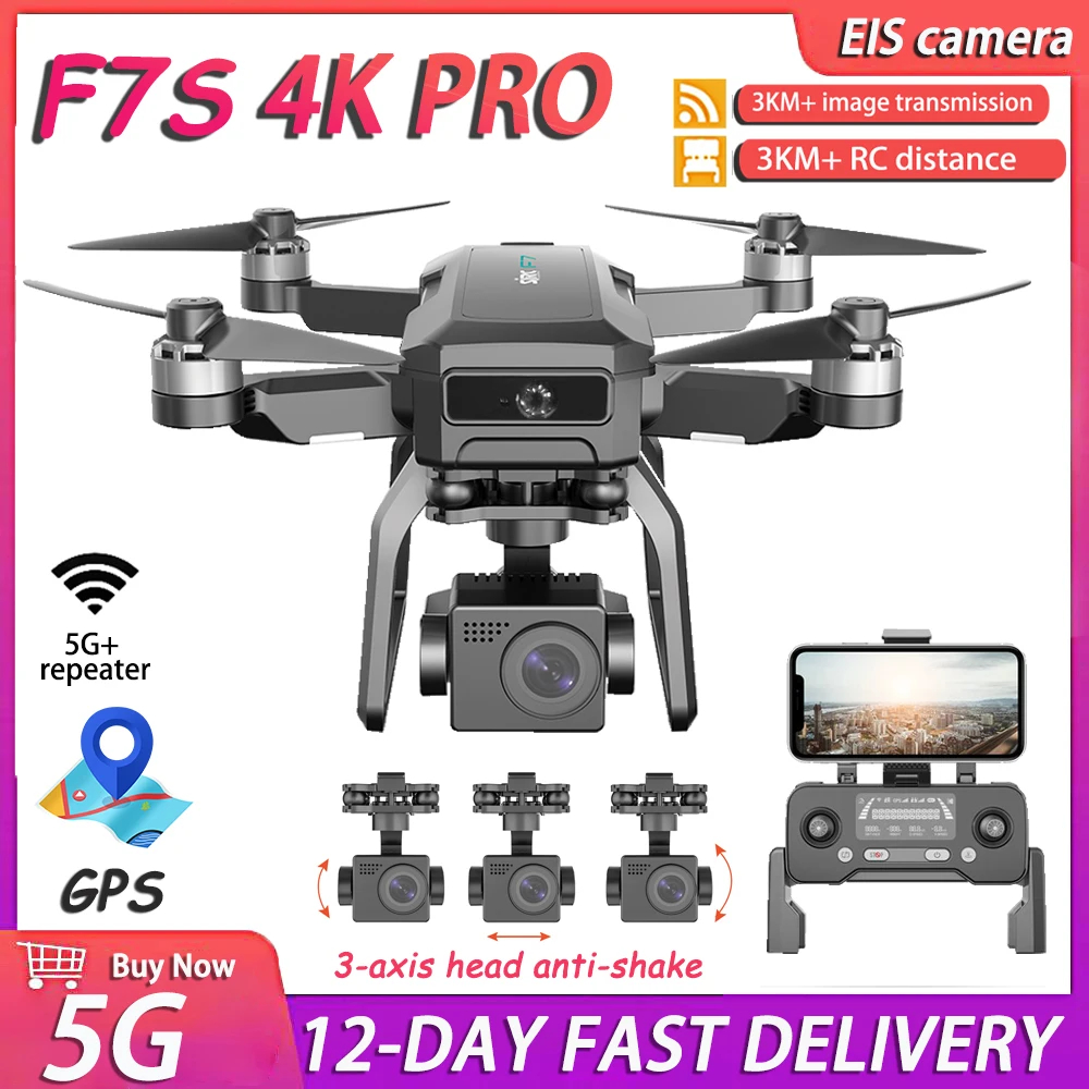 NM62447 New F7S 4K Pro RC Drone with HD Camera 3-Axis PTZ 5G GPS Obstacle Avoiding Brushless Motor RC Professional Quadcopter Toys - Silver Gray -  UNO1RC