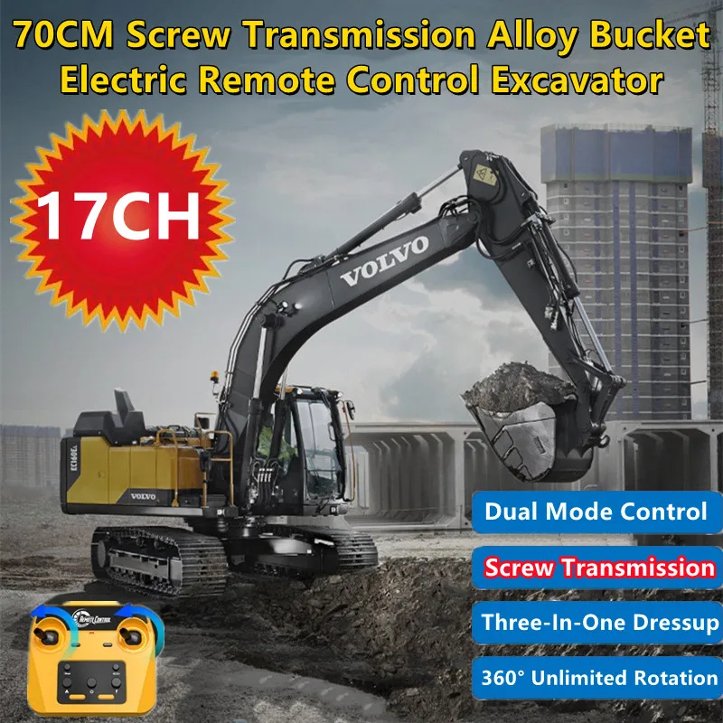 NM62459 Screw Transmission Alloy Material Remote Control Excavator 17 Channel 3-in-1 Dressup Metal Gears Workbench 360 deg Rotation RC Truck