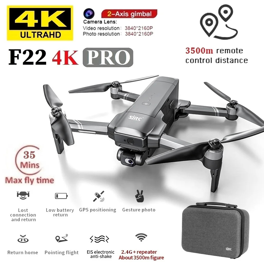 NM62486 F22 4K Pro GPS Drone 4K Professional RC Drone with 2-Axis EIS Gimbal 5G Wi-Fi GPS Quadcopter FPV Drone - Silver Gray