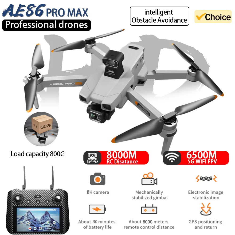 NM62580 Pro Max Professional Drone GPS FPV Wide Angle Shooting 3 Axis Gimbal Obstacle Avoidance Helicopter RC Drone with Screen - Black & Gray