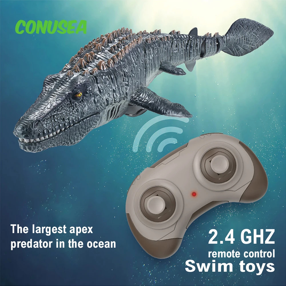 Boat Fist Simulation Radio Controlled Ship Animal Wireless Electric Boat High-Speed Speedboat Mosasaurus Boat Outdoor Toy Boy, Grey & Blue