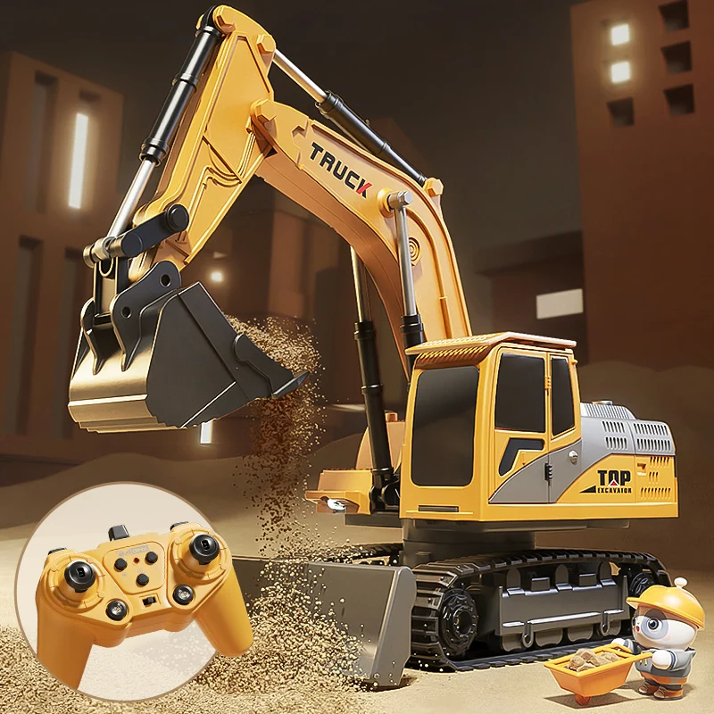 NM58378 Remote Control Excavator Toy Car with Lights Sound Effect Electric Excavator Automobile Engineering Vehicle Children Gifts