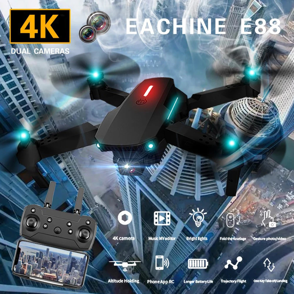 NM58557 Professional Drone 8K Dual Camera Brushless Quadcopter 360 Deg Obstacle Avoidance Optical Streaming RC Airplane Kids Toy - Black & Orange