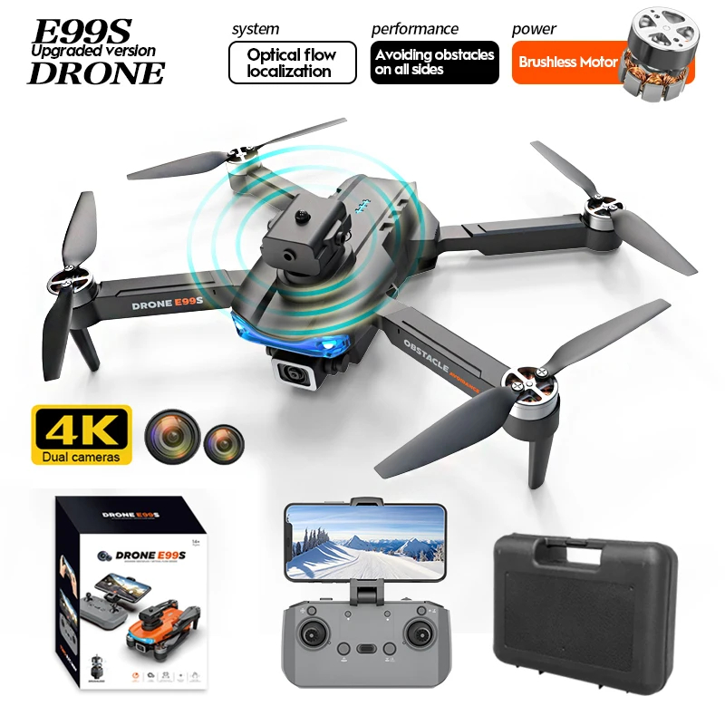 Drone with Camera Optical Flow Wi-Fi 4K Dual Camera 360 Deg Obstacle Avoidance Brushless RC Quadcopter One-button Take-off Drone - Black & Orange
