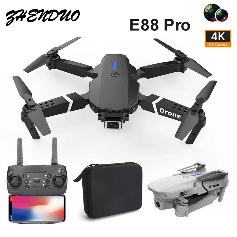 NM58758 ZHENDUO E88 Pro HD Dual Camera Wi-Fi FPV Drone Wide Angle Height Hold RC Foldable Quadcopter Helicopter Gifts, Black & White
