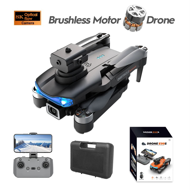 E99S Drone 5G Wi-Fi FPV Brushless Motor GPS Return 360 Deg Laser Obstacle Avoidance 8K HD Dual Camera RC Quadcopter Drone Toys - Black & Orange