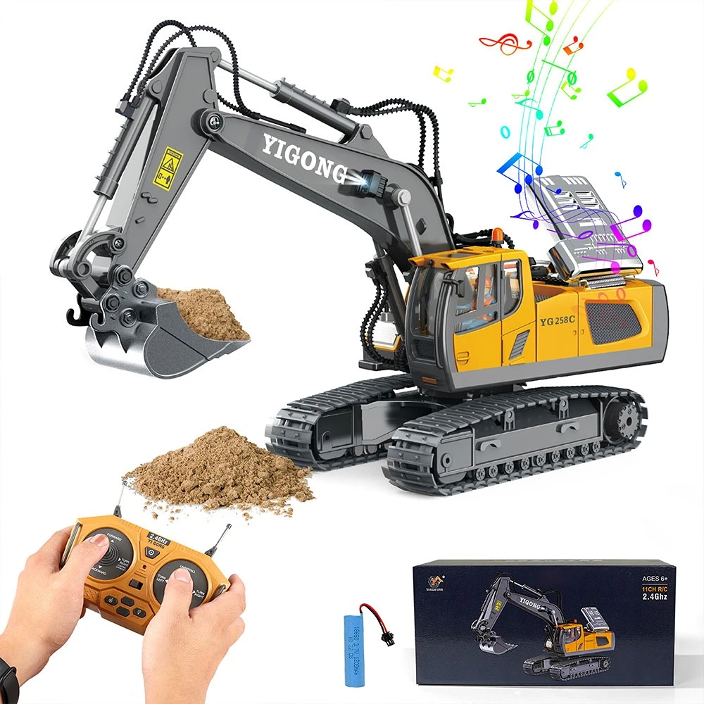 NM59174 RC Car Excavator Dumper Bulldozer Children Remote Control Model Car Engineering Vehicle Toys for Boys Kids Christmas Gifts - Yellow & Black