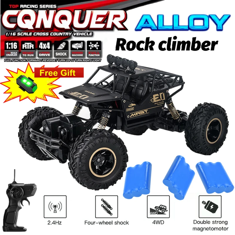 NM59239 4WD RC Car with LED Lights Remote Control Cars Buggy Off Road 4x4 Radio Control Alloy Trucks Boys Toys for Children