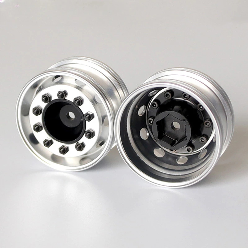NM59264 Metal Front Wide Wheel Hub for 1 by 14 Tamiya RC Truck Trailer Tipper Electric Car Scania MAN Benz Volvo LUSE Day Parts, Silver