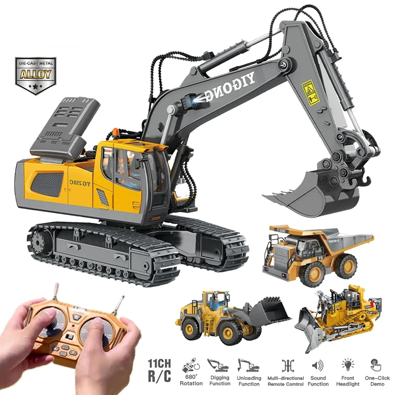 NM59289 Remote Control Excavator Dump Truck RC Model Car Toy Professional Alloy Plastic Simulation Construction Vehicle for Kid