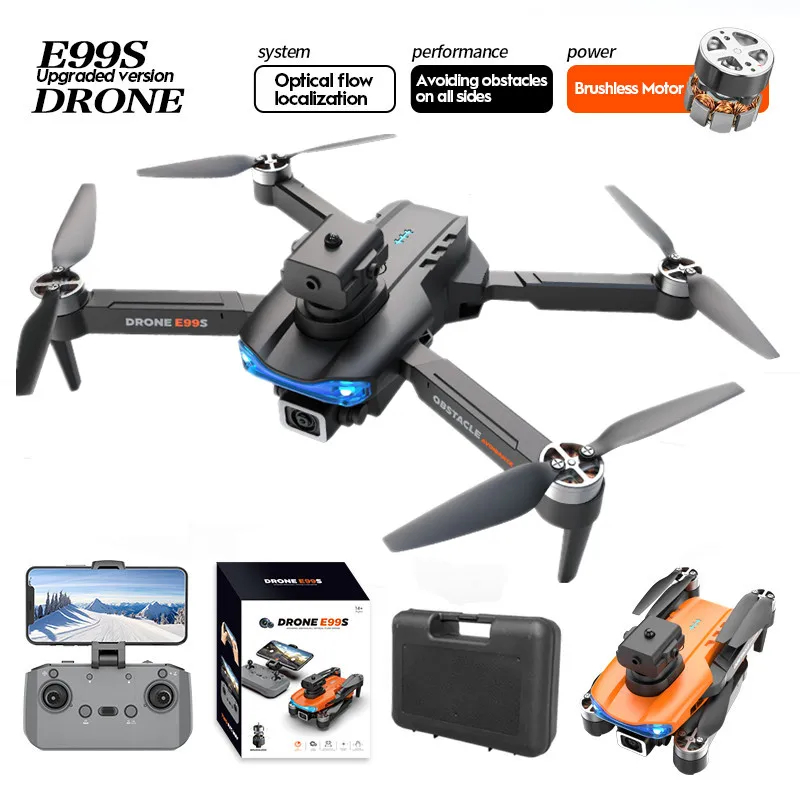 NM59378 E99S Drone 4K HD Dual Camera Optical Flow Obstacle Avoidance Brushless Motor Folding Quadcopter RC Helicopter Toy