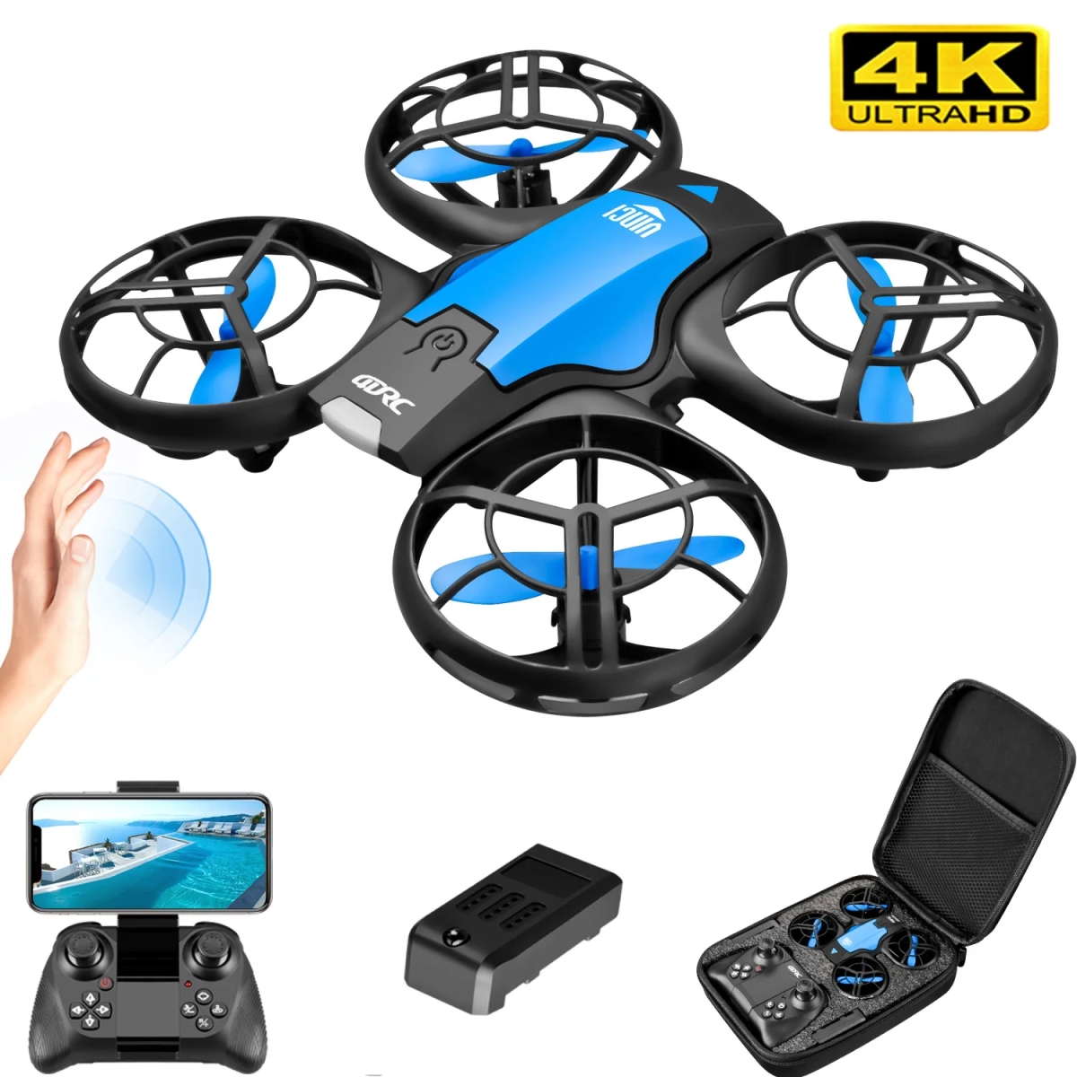 NM59030 New Mini Drone 4K Profession HD 1080P Wide Angle Camera Wi-Fi FPV RC Drone Height Keep Drones Helicopter Kids Toys 4DRC - Black & Orange