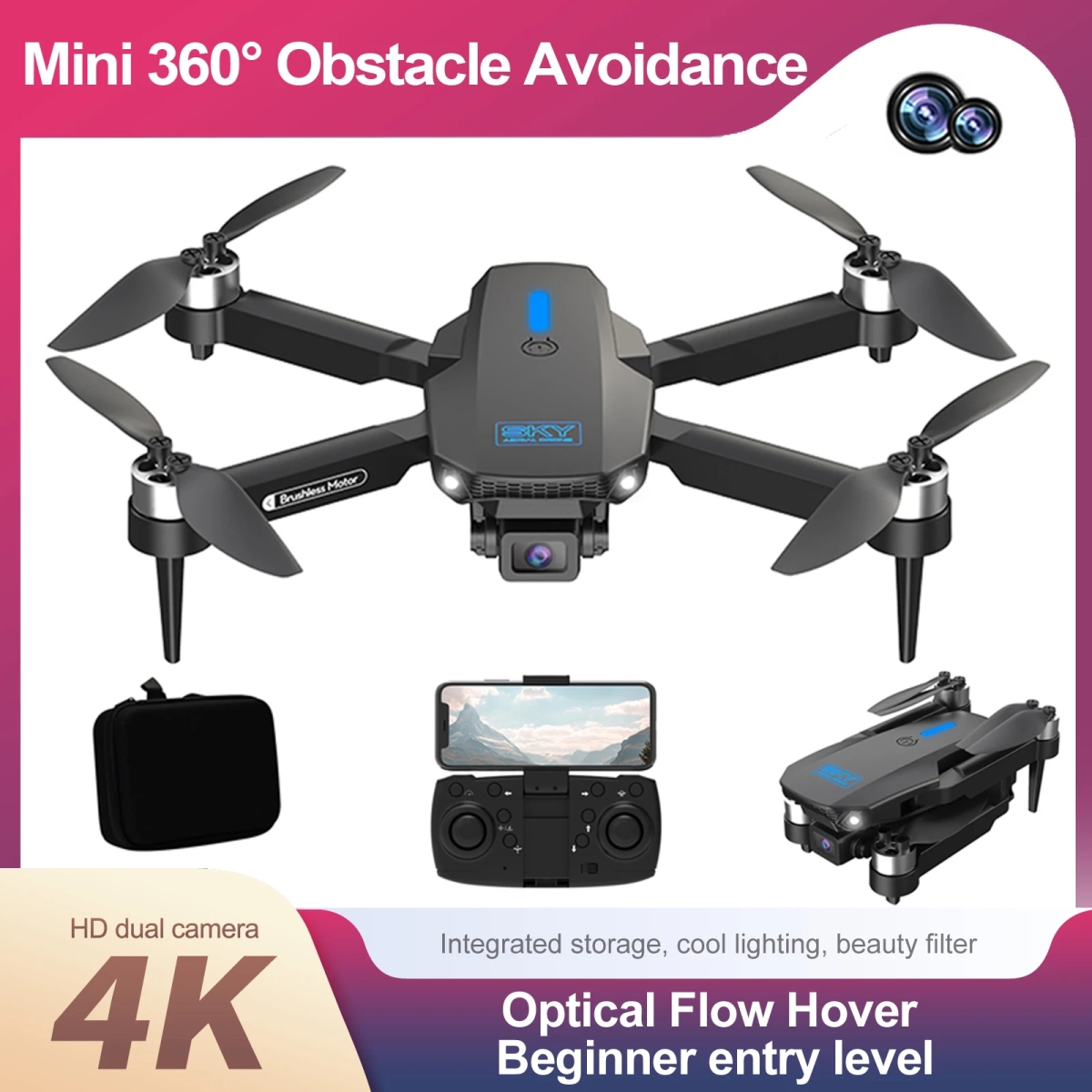 NM59128 Brushless Drone Wi-Fi FPV GPS Return Brushless Motor 4K HD Dual Camera 360 Deg Laser Obstacle Avoidance RC Quadcopter Drone Toys