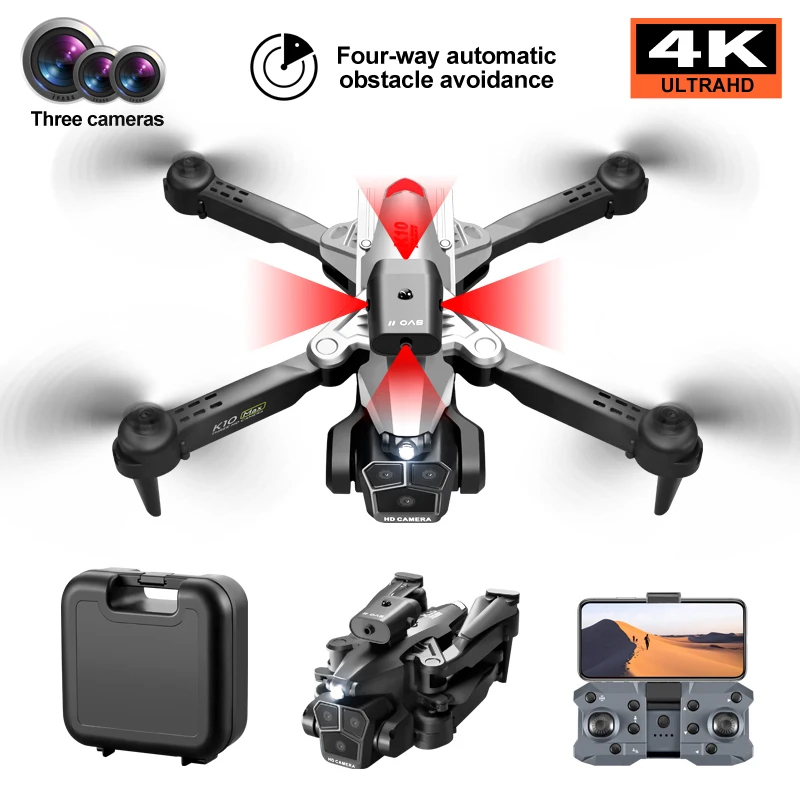 NM59157 K10MAX4K Three-Lens Aerial Shooting Wi-FiFPV Square Obstacle Avoidance 360 deg Stunt Performance Flipped RC Drone Toy