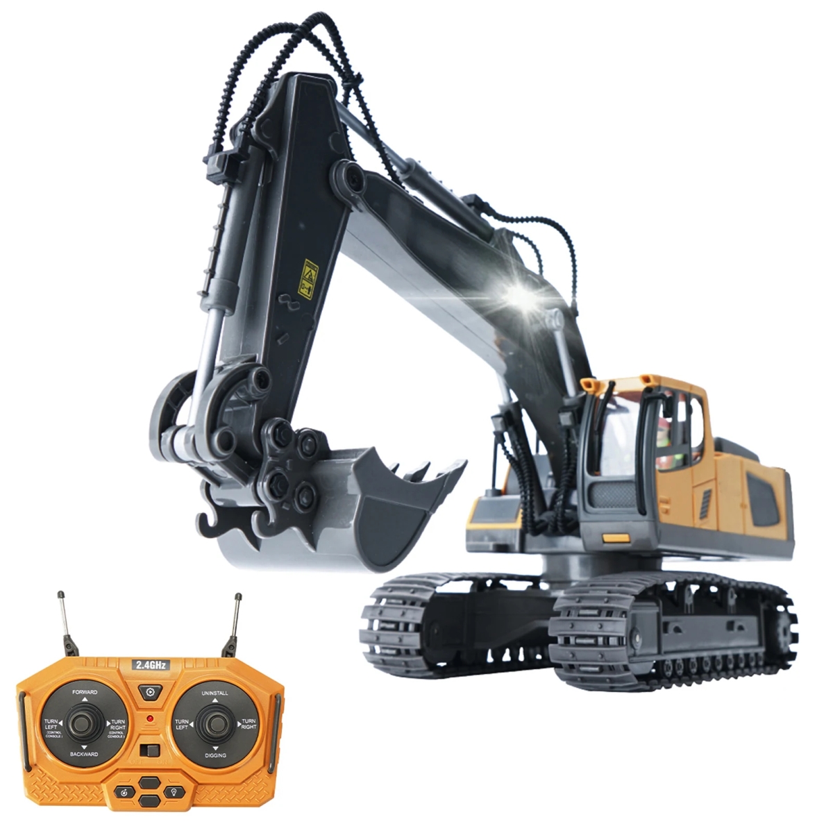 NM59167 Excavator 1 by 20 2.4GHz 11CH RC Construction Truck Engineering Vehicles Educational Toys for Kids with Light Music - Yellow & Black