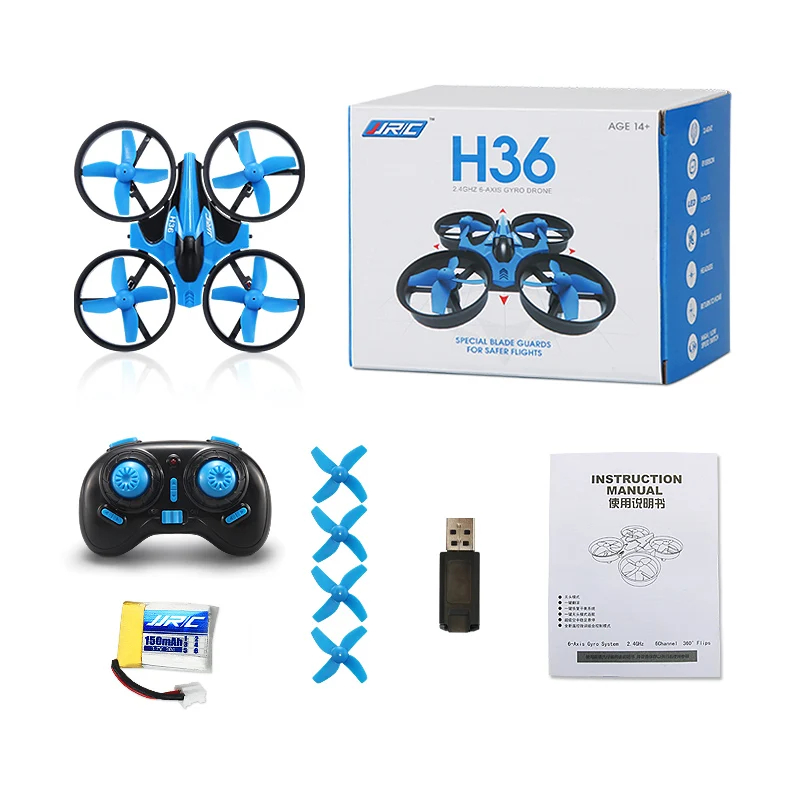 NM59184 H36 Mini RC Drone Helicopter 4 Channels 6-Axis Headless Mode 360 Deg Flip Remote Control Quadcopter Toys with LED - Blue & Gray