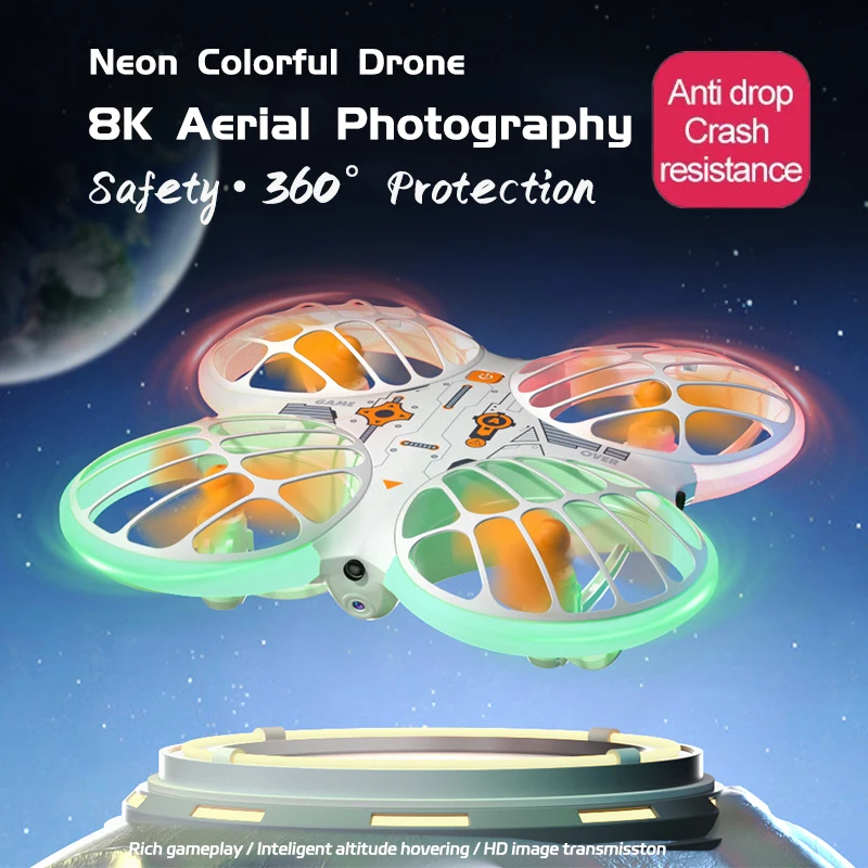 NM59228 Drone 8K Professional 4K HD Camera Wi-Fi FPV with Neon Lights Drone Obstacle Avoidance Aerial Photography Foldable Quadcopter - H122 White