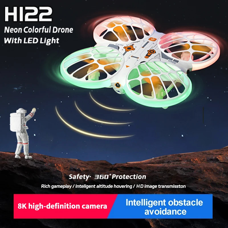 NM59234 Mini Drone with LED Light Wi-Fi FPV Drones Wide Angle HD 4K 1080P Camera Foldable Quadcopter Drone Helicopter Toys Gift - H122 White