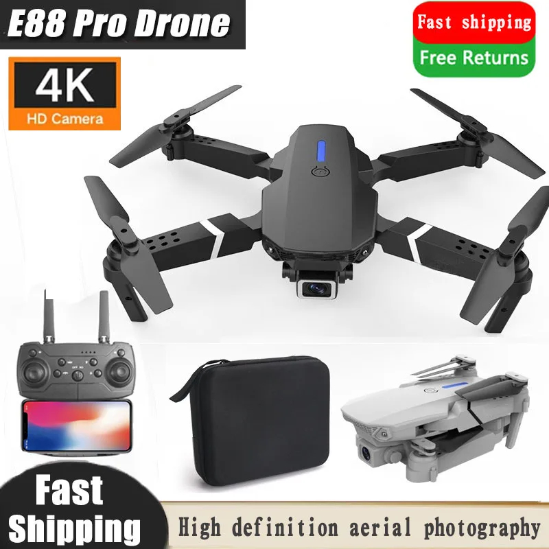 NM59309 E88Pro Drone 4K Professional Equipped with 1080P Wide Angle Dual HD Camera Foldable RC Helicopter Drone Children Gift Toy - Black & Gray