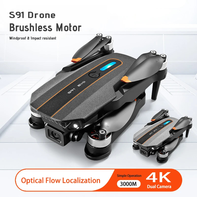 S91 RC Drone 4K HD Dual Camera 5G Wi-Fi FPV 360 Deg Laser Obstacle Avoidance Brushless Motor GPS Return RC Quadcopter Drone Toys - Black & Gray