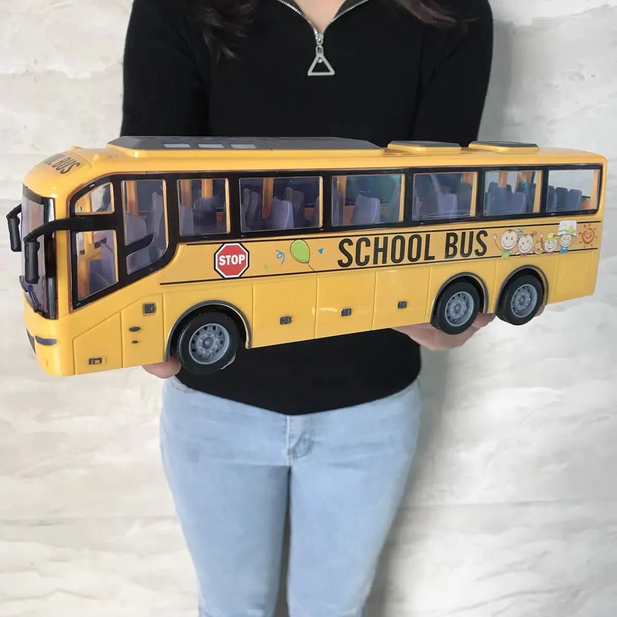 NM59094 RC Bus Electric Remote Control Car with Light Tour Bus School City Model 27Mhz Radio Controlled Machine Toys for Boys Kids, Red & Yellow