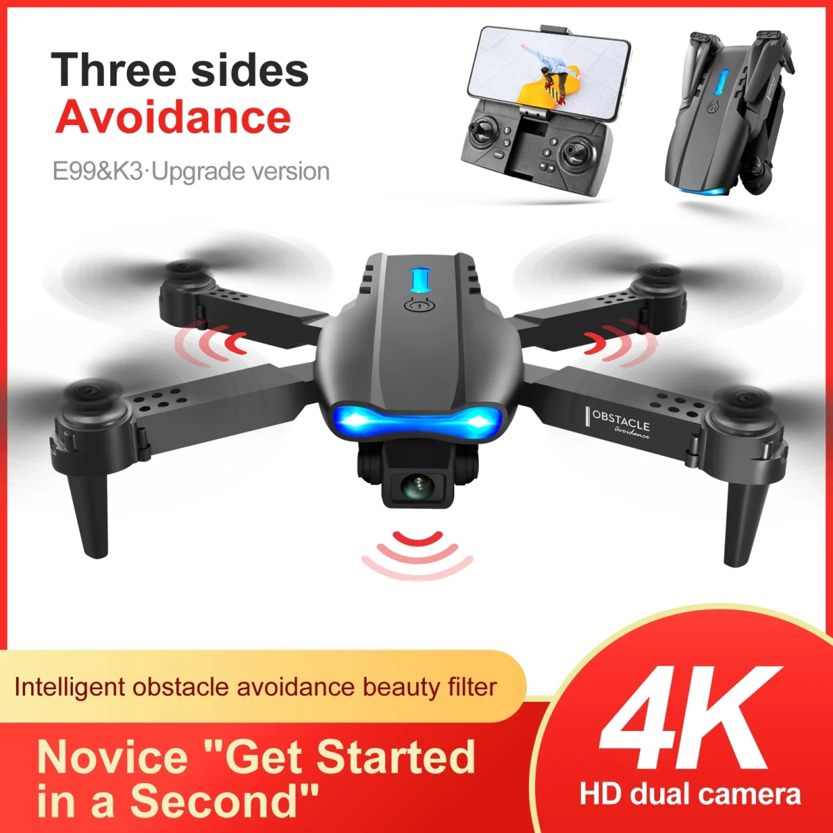 NM59275 K3 Pro HD 4k Dual Camera High Hold Mode Foldable Mini RC Wi-Fi Aerial Photography Quadcopter Toys Helicopter
