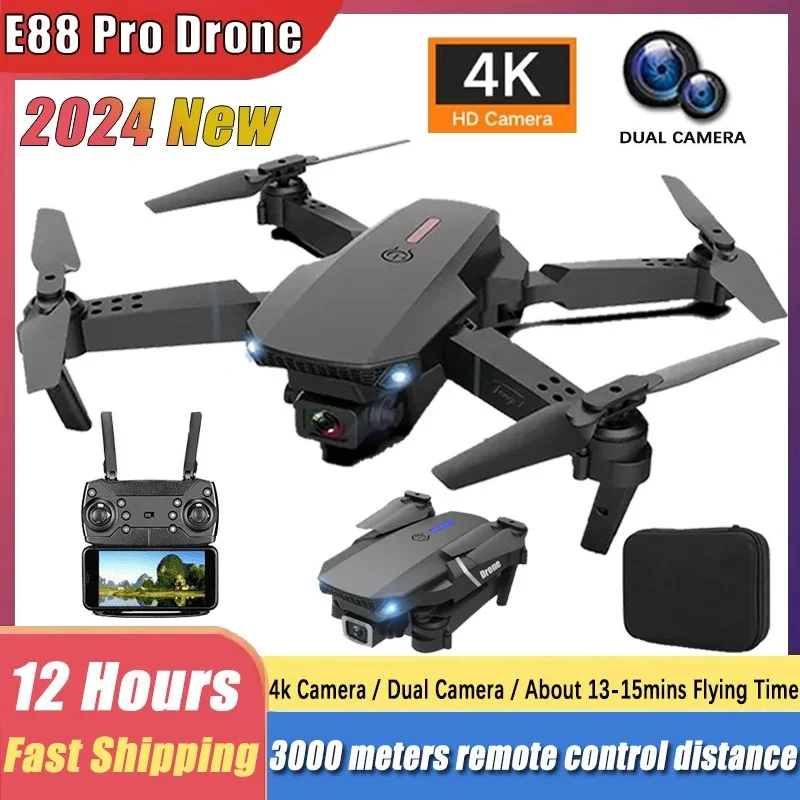 NM59282 RC Drone 4K Professional Wide Angle Dual HD Camera Foldable Wi-Fi FPV Height Hold Apron Sell RC 3000 m Helicopter - Black & White