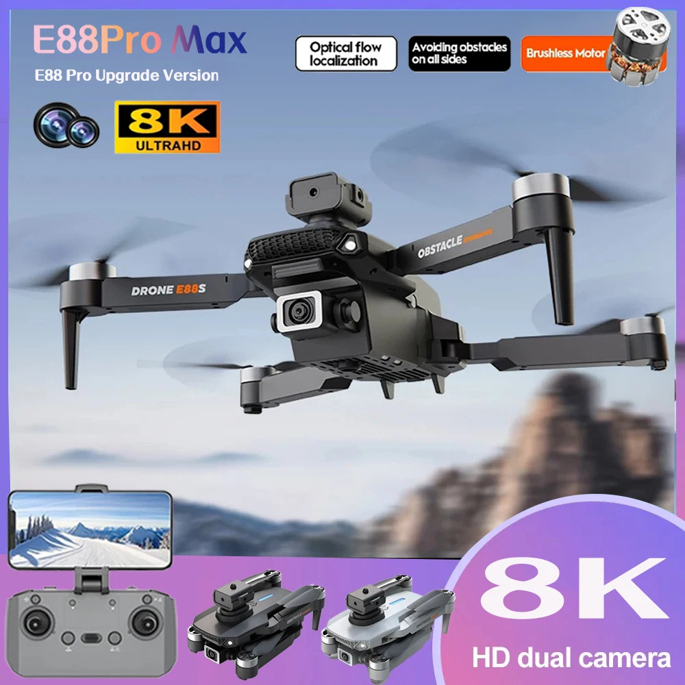 Pro Upgraded Drone 8K Professional 4K HD RC Drones Dual-Camera Wide-Angle Head Remote Quadcopter Airplane Toy Helicopter Drone - Black & White