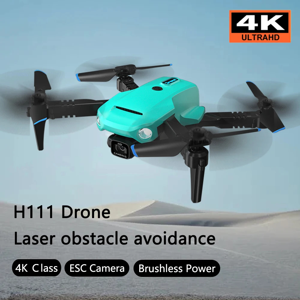 H111 Drone 5G Wi-Fi FPV Brushless Motor GPS Return 360 Deg Laser Obstacle Avoidance 4K HD Dual Camera RC Quadcopter Drone Toys - Green & Orange