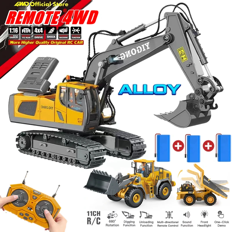NM59635 Remote Control RC Car Alloy Excavator Dump Truck Bulldozer Light Music Radio Engineering Electric Toy Children Kids Gift