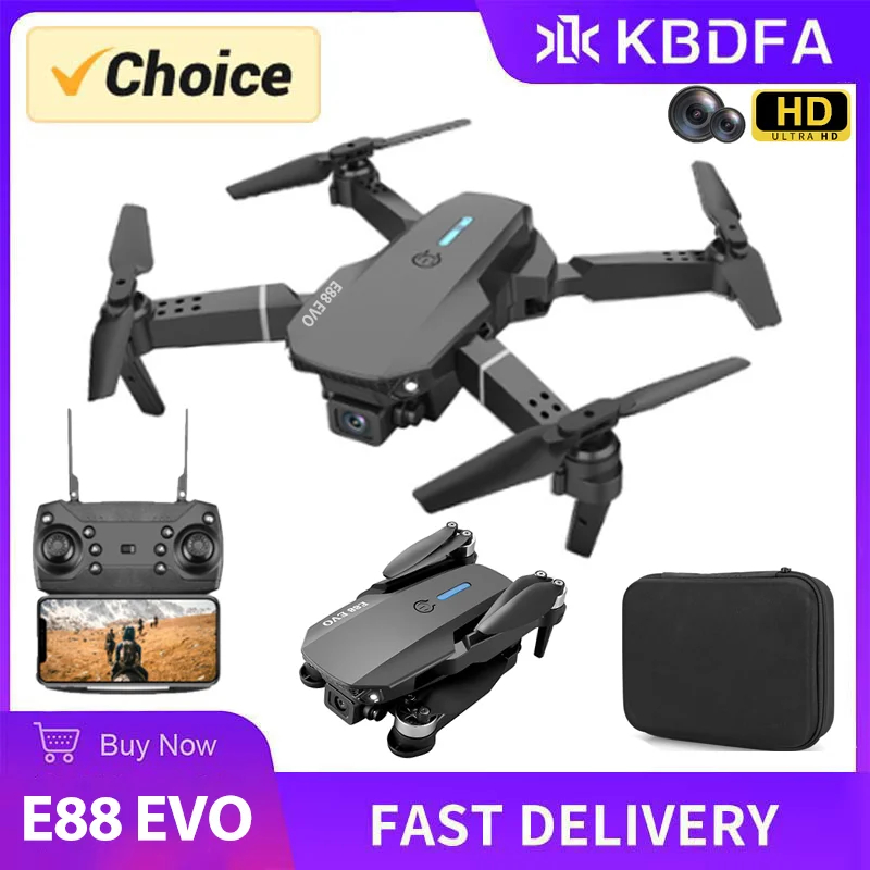 NM59636 2023 New E88 EVO Wi-Fi FPV Drone Wide Angle HD 1080P Camera Height Holding RC Foldable Quadcopter Drone Helicopter Toys Gift - Black & Gray