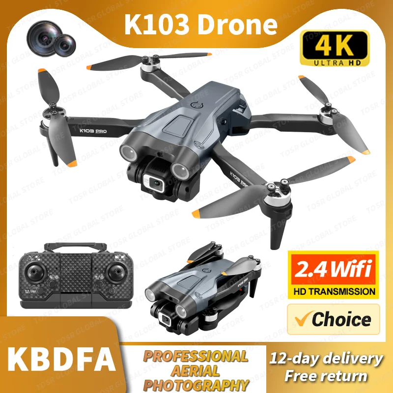 NM59698 K103 Drone Professional Dual HD Camera Aerial Photography FPV Helicopters Obstacle Avoidance Foldable RC Quadcopter Toys - Silver & Black