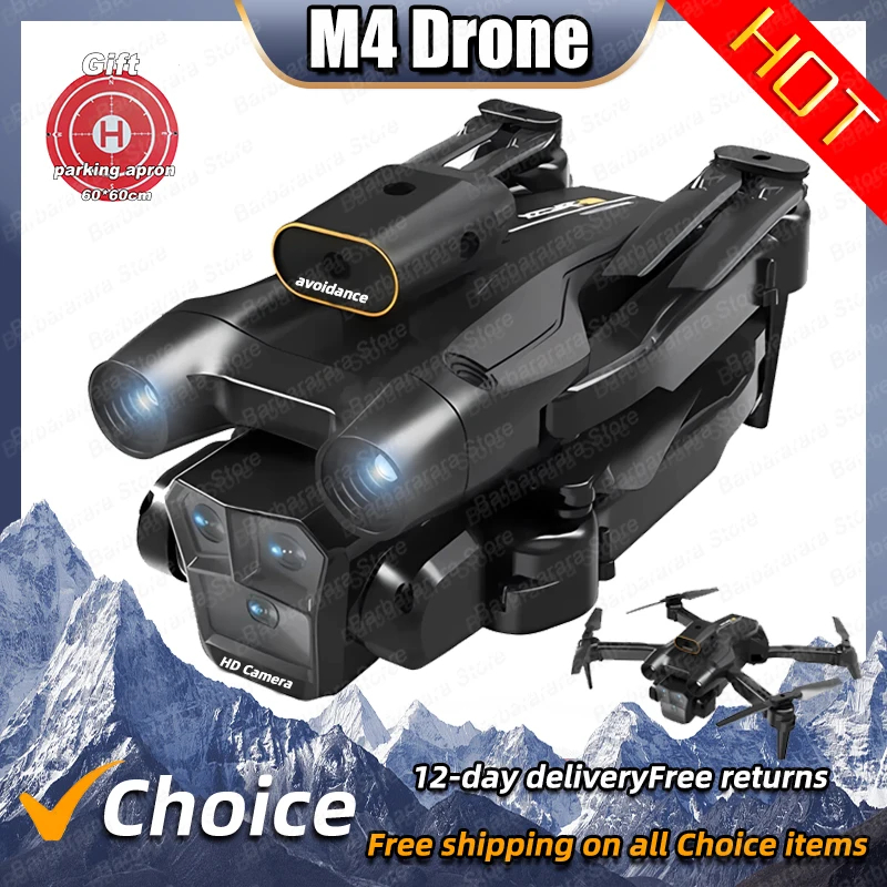 NM59741 M4 Drone HD Camera 4K Professional 5G Wi-Fi with Wide Angle Triple Foldable RC Helicopter Wi-Fi FPV Height Hold Apron