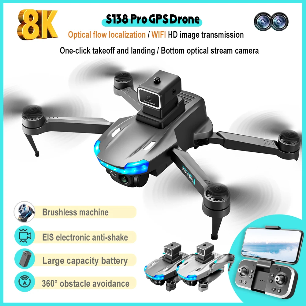 NM59761 8K GPS Drone Dual Camera Wi-Fi Obstacle Avoidance RC Aircraft Folding Quadcopter Remote Control Brushless Machine Drone - Black & White