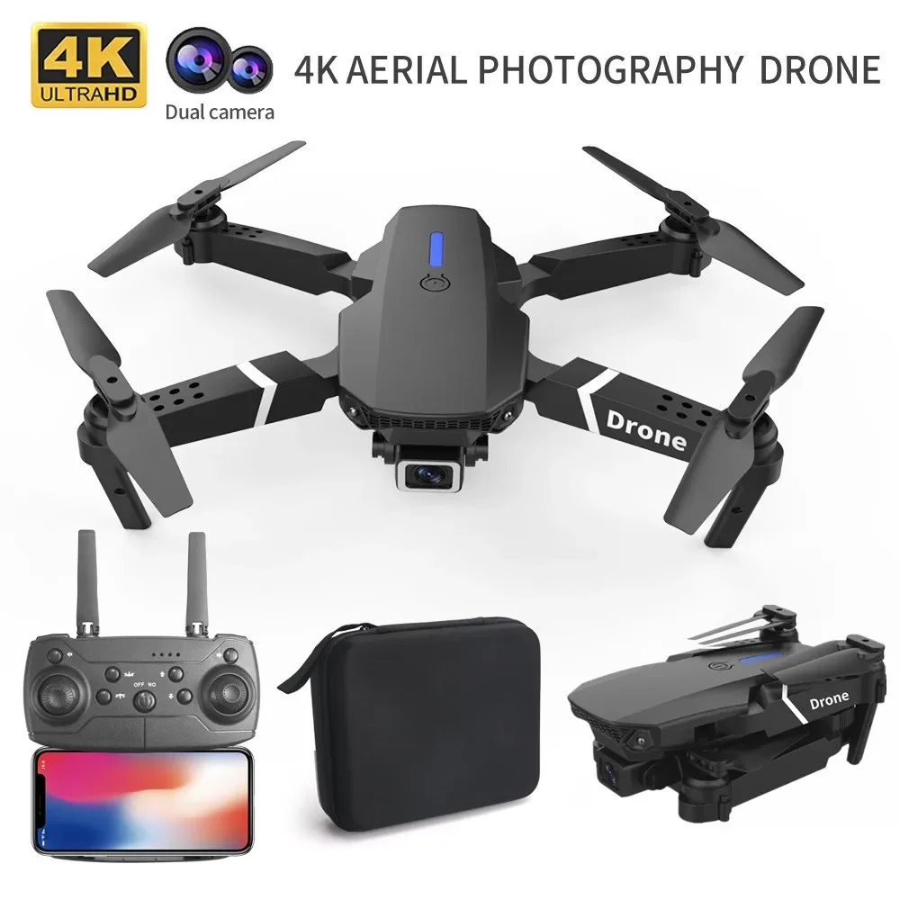 NM59774 Drone E88 4k Wide-angle HD Camera Wi-Fi FPV Height Hold Foldable RC Quadrotor Helicopter Dual Camera Drone Toy Gifts