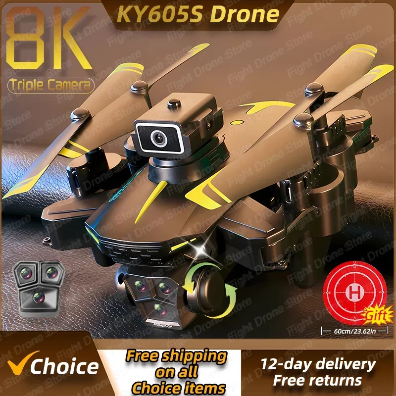 NM59790 KY605S RC GPS Drone 8K HD Dual Camera Professional Obstacle Avoidance Optical Flow Position Aerial Photography RC Drone - Black White